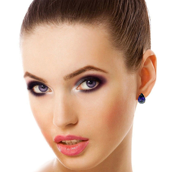 14K. GOLD FRENCH CLIPS EARRING WITH NATURAL SAPPHIRES (Rose Gold) - Picture 2 of 3